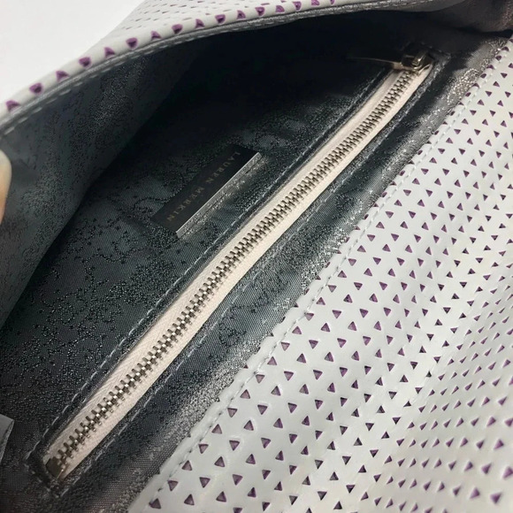 LAUREN MERKIN June Triangle Magnetic Perforated Laser Cut Gray Clutch Purse - Picture 8 of 11
